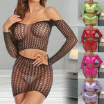 Mature and plus-size women's clothing, fishnet dress, sheer design, suitable for nightclub wear, and a sexy lingerie set.