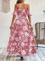 New Summer Women Print Dress 2025 Fashion ElegantVacation Party Short Sleeve Slim V-neck Slit Long Dresses Vestidos Para Mujer