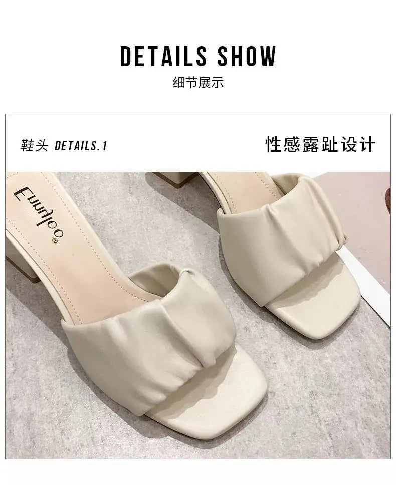 Fashion Strange Style Women Slippers Square Open Toe Slippers Slip on Slides Summers Beach Shoes Woman Heels Zapatillas Mujer