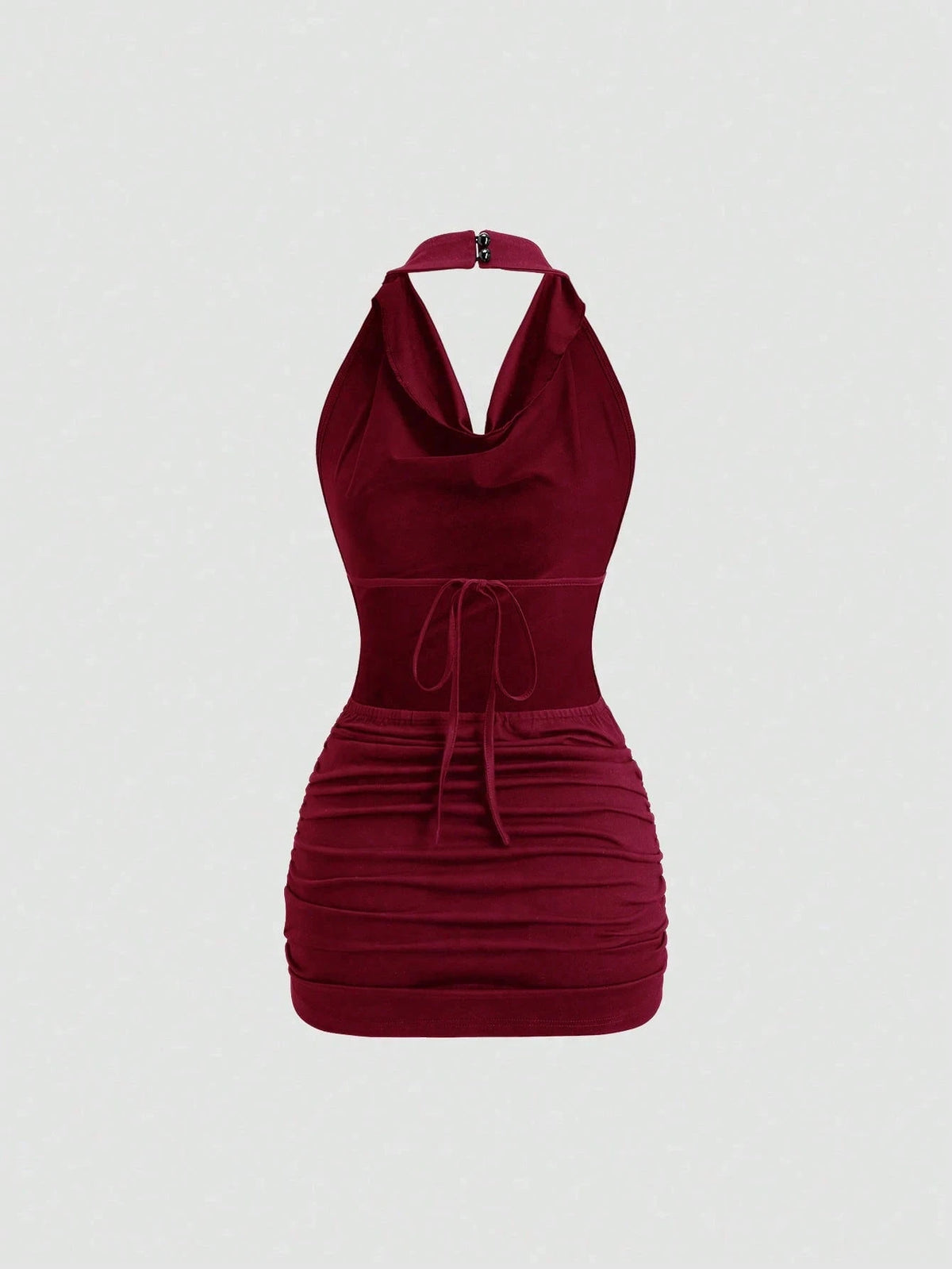 Women's Elegant Drape V-Neck Back-Tie Open Back Sleeveless Slim Fit Mini Dress Casual Halter-Neck Pleating Decorate Dress 2026