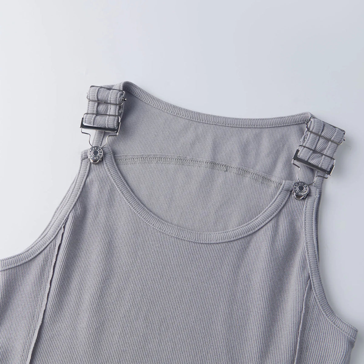 Women's Solid Color Ribbed Tank Tops Stylish Sleeveless Camisole with Metal Buckle Straps and Curved Hemline
