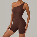 One Shoulder Women Sports Jumpsuit Sleeveless Yoga Rompers Backless Sportswear Women Workout One Piece Bodysuits Female