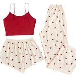 3 Pcs/Set Women Pajamas Suit Sleeveless Backless Heart Printing Elastic Waist Shorts And Pants Slip Top Summer Sleepwear