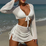 9 Colors New Long Sleeve With Skirt Bikini Female Swimsuit Women Swimwear Four-pieces Bikini set Bather Bathing Suit Swim V6358P