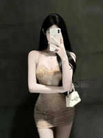 2026 Spring New Sexy Shinestone Halter Neck Backless Slim Fit Waist-Cinching Bodycon Dress Pure Desire Charming Pure Desire FJZ8