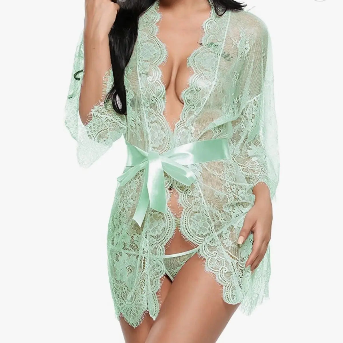 Romantic Lace Robe Set Women Sheer Floral Babydoll Lingerie Nightwear Belt Elegant Bridal Boudoir Sleepwear Mesh Nightgown