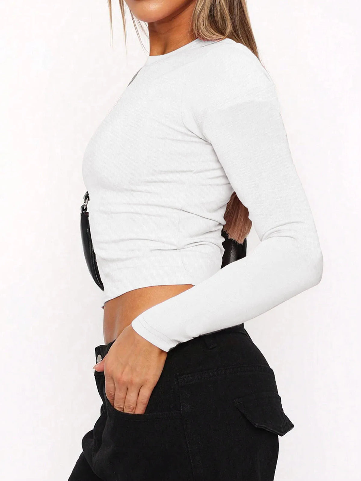 Women's Casual Solid Color Basic Slim Fit Long Sleeve T-Shirt Comfort O-Neck Crop Top Spring/Fall Streetwear