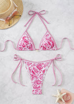 Blue Floral Print 2 Piece Micro Bikini Set for Women 2025 New Push Up Bra Thong Swimsuit Beach Bathing Suit Holiday Swimwear