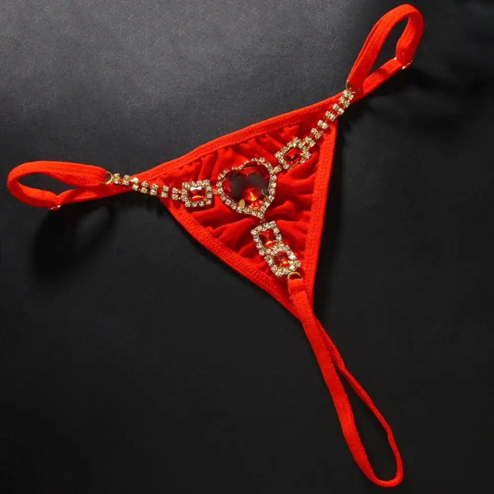 Mini G-string Bikini Thong Sexy Rhinestone Thong for Women Low Rise T Back Underpants Waist Body Chain Jewelry for Festival Rave