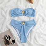 Sexy One Shoulder Shell Bikini High Waist Swimwear 2023 Textured Swimsuit Women Bathing Suits Metal Ring Two-piece Bikinis Set