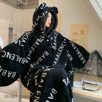 Thicken Flannel Cartoon Female Long Robe Hooded Nightgown Autumn Winter Sleepwear Home Clothes Loose Coral Fleece Warm Nightwear