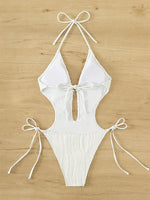 One Piece Swimsuit for Women 2024 Lace Patchwork Green Hollow Out Thong Swimwear Beach Bathing Suit Tie Side Backless Monokini