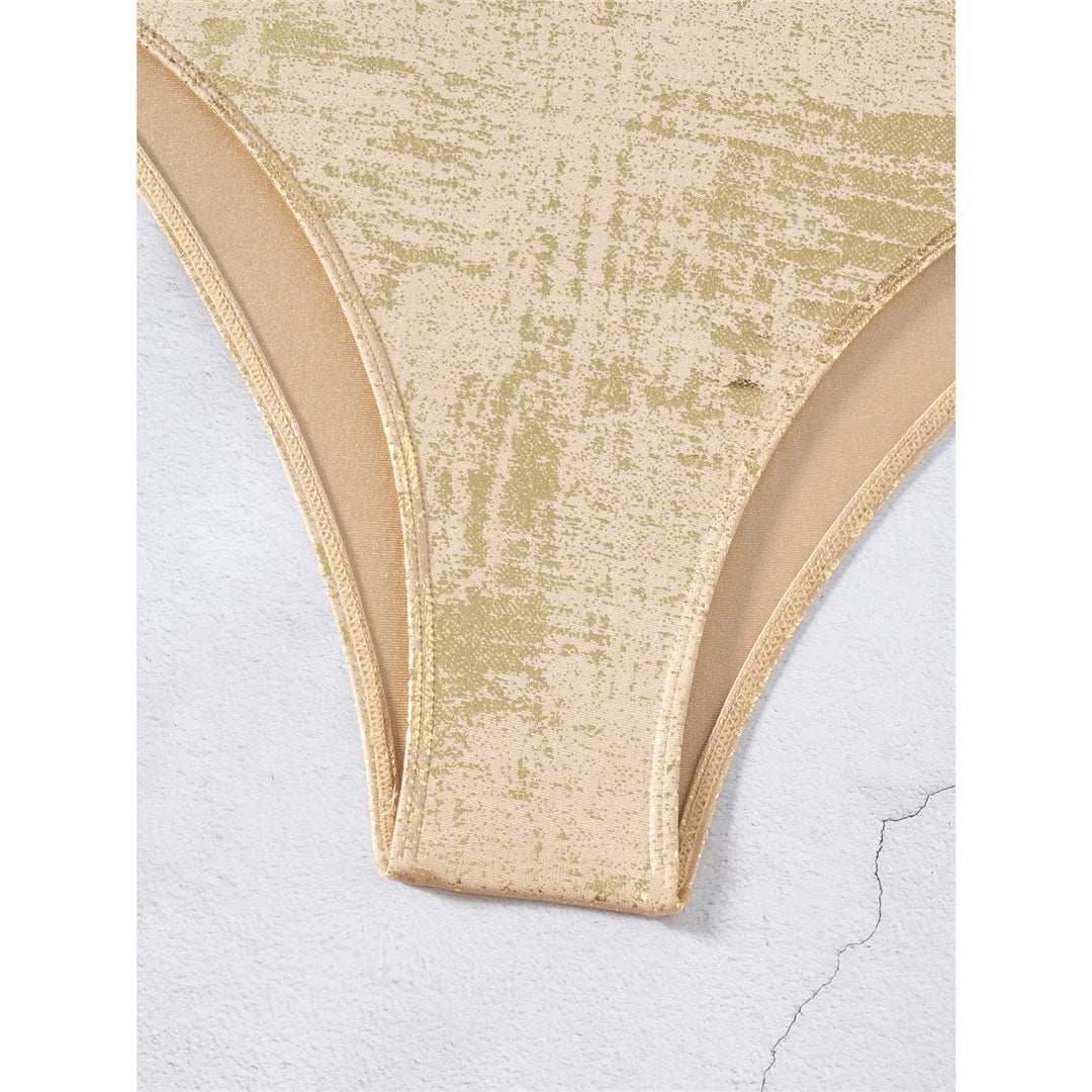 Sexy Golden Deep V Neck High Cut Leg Backless One Piece Swimsuit Women Swimwear Female Monokini Bather Bathing Suit Swim V6690
