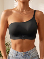 Solid Women's One Shoulder Seamless Bra Front Closure Thin Breathable Comfort Wireless Lingerie