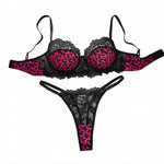 Hot Pink Leopard Print Lace Lingerie Set Underwire Bra With Matching Thong Women Sexy Intimates ZA825182