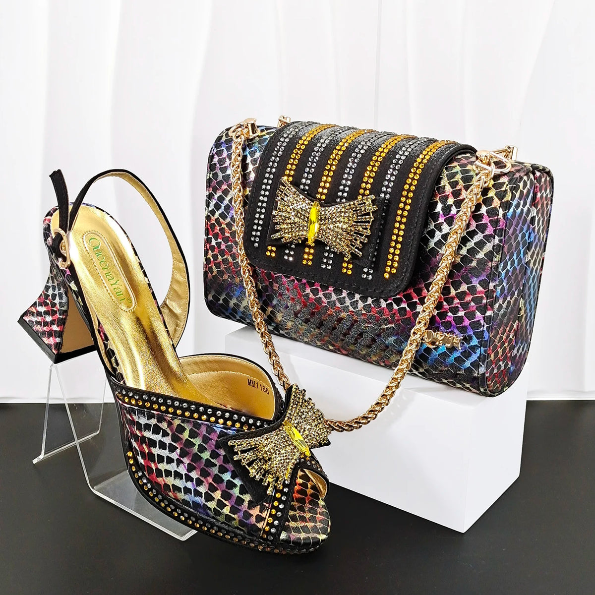 Doershow Italian Shoes And Bag Sets For Evening Party With Stones Italian Leather Handbags Match Bags! HB1-1