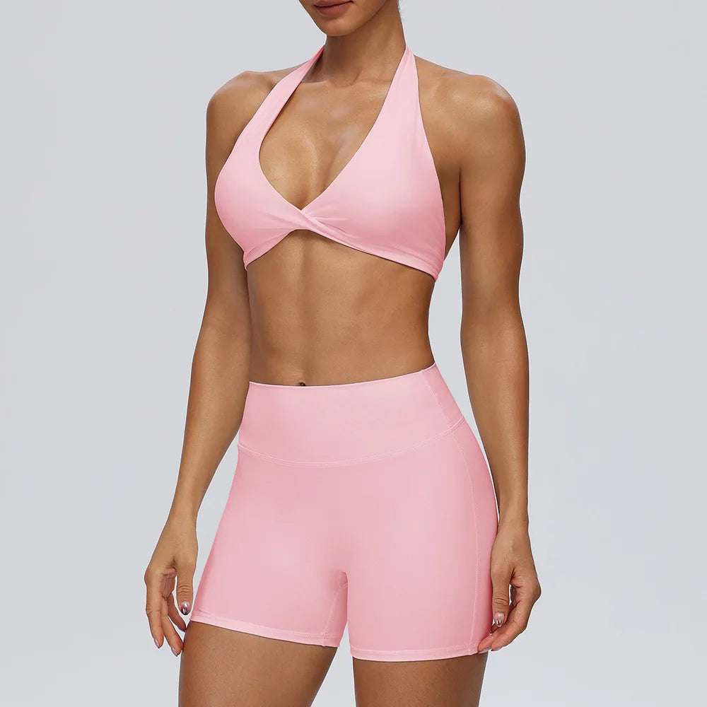 STOUREG Women's Yoga Shorts Set Sports Bra High Waist Tight Gym Running Workout 2 Piece Quick Dry Fitness Activewear