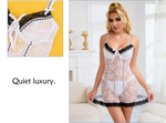 Pink Sexy Lace Ruffled Suspender Nightdress for Women Babydoll Lingerie Push Up Chemise Sleepwear