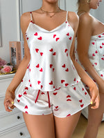 Fashion and Sexy Women's Pajama Set Heart Print Round Neck Top Paired with Shorts 2 Pcs Set of Simple Cute Sleepwear Home Wear