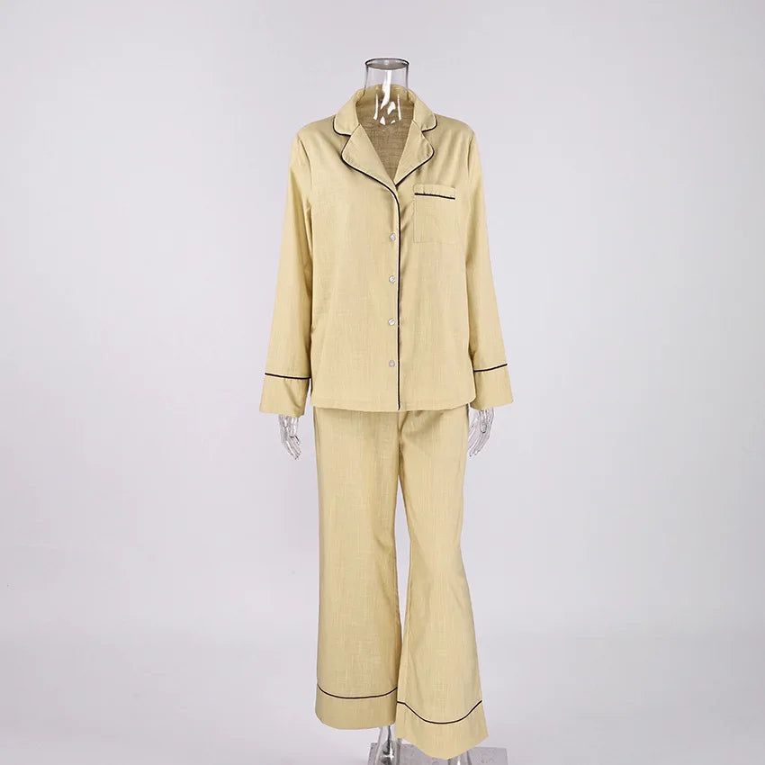 Women 2026 European Autumn Winter Cotton Pajama Set Open Front Long Sleeve Loose Casual Two Piece Ladies Homewear Sleepwear