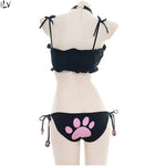 Japanese Anime Cat Cosplay Uniform Bra Panties Set Women Intimates Kawaii Lolita Hollow Out Sexy Lingerie Underwear Set