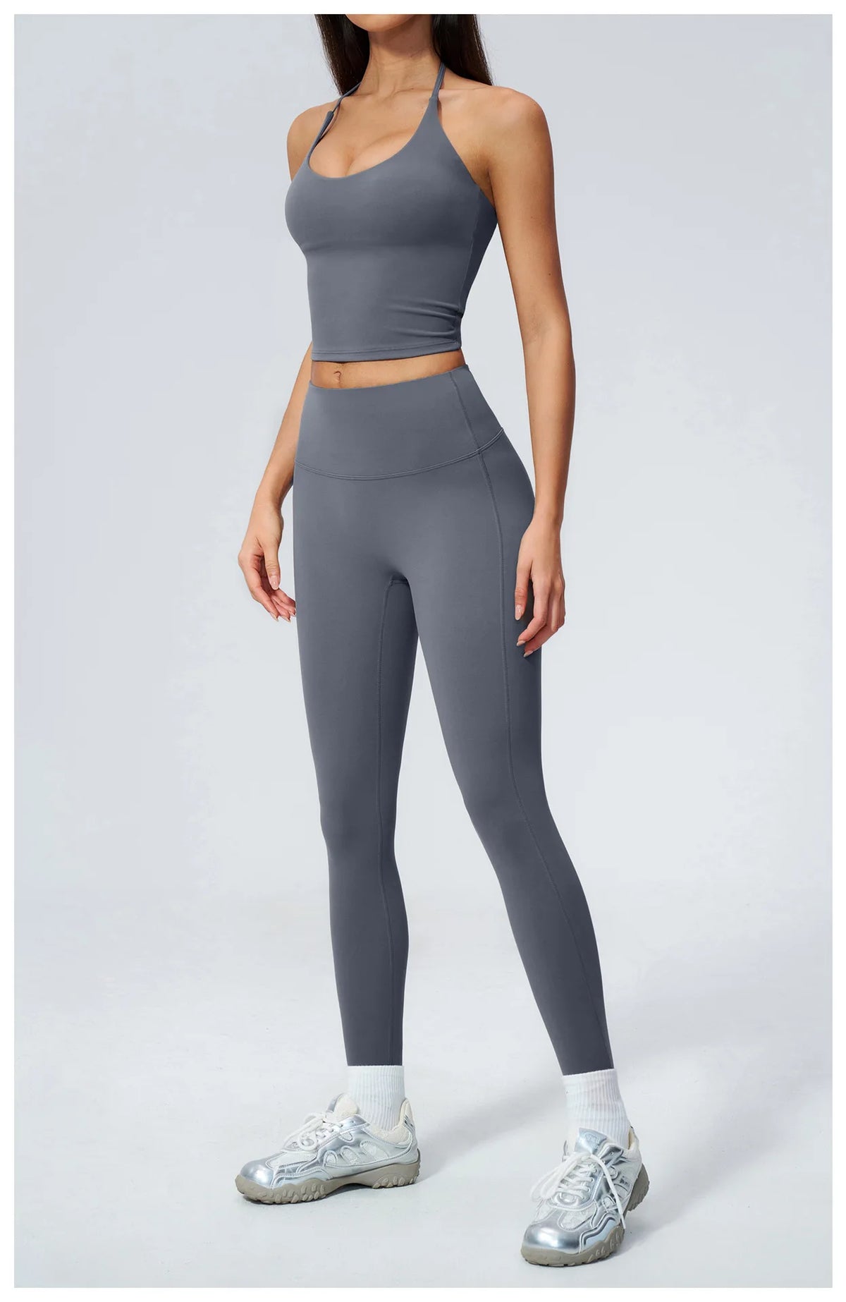 Women Tracksuit 2PCS Seamless Yoga Sets Hanging V Neck Slim Sports Tank Top Fitness Outfits Gym Running High Waist Leggings Suit