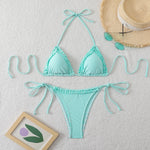 New Sexy Blue Striped String Bikinis Two Pieces Swimsuit Women Swimwear Halter Beach Wear Swim Bathing Suits Frill Bikini Set