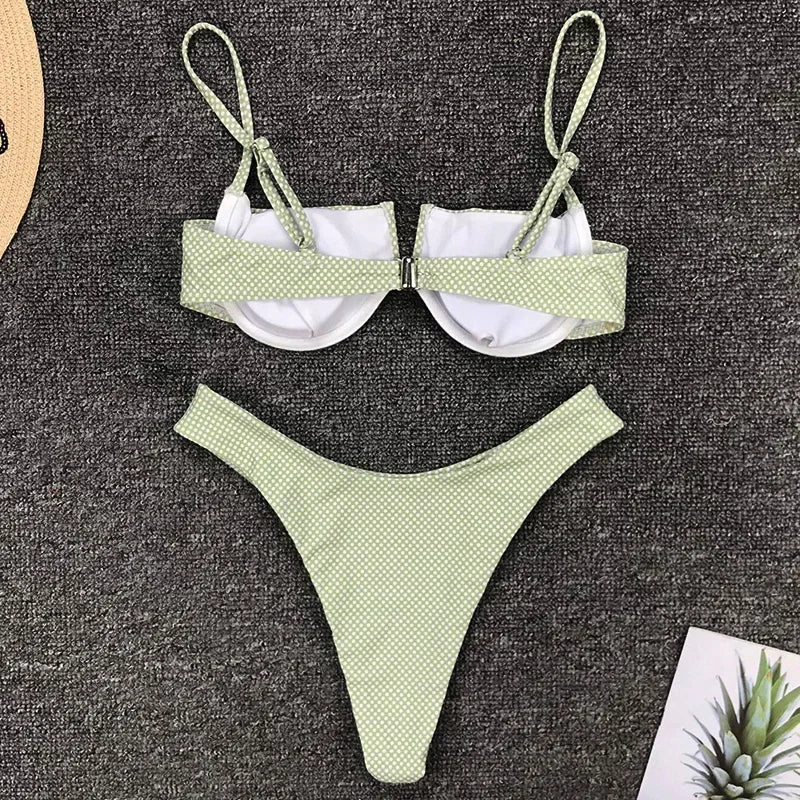 Underwired V-Bar Bikinis 2026 Polka Dot Bikini Women Swimsuit Female Swimwear Two Pieces Bikini Set Push Up Bathing Suit Swim