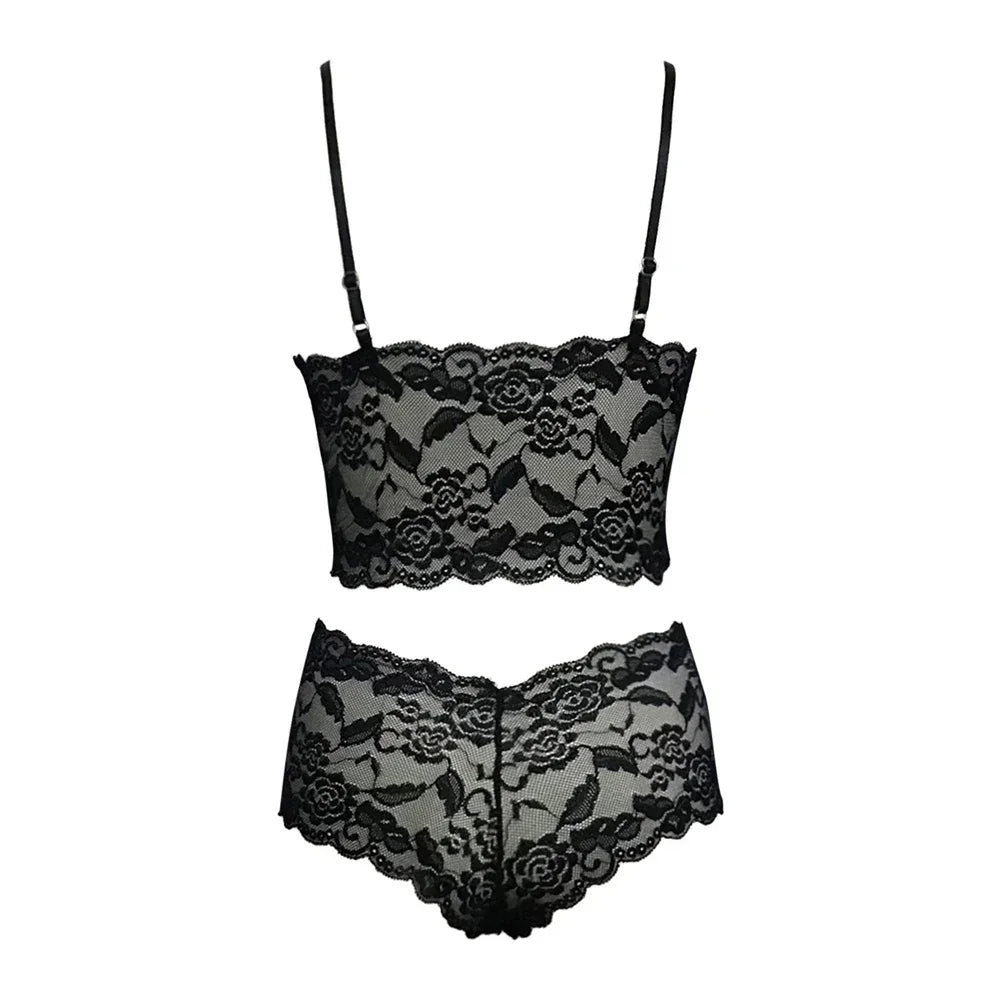 2026 Sexy Lace Flower Printed Lingerie Set for Women Thin Adjustable Shoulder Strap Triangle Cup Bralette And Underwear Suit