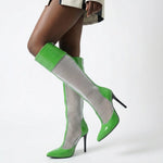 Spring/Summer Women's Stiletto High Heels Neon Green Mesh Strap Pointed Toe Gladiator New Large Size 34-48 Cool Boots 10cm 2026