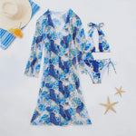Boho Style Women's 3 Pcs Suit Swimwear Sexy Halter Lace-up Backless Bikini Set Cover-Up Beachwear Low Waist Push Up Bathing Suit