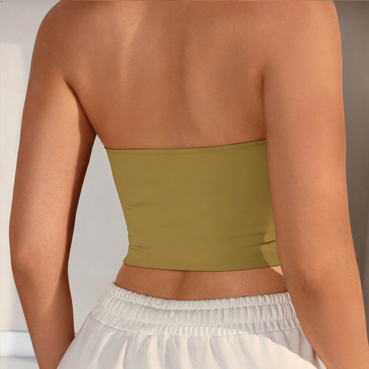 Women Strapless Bandeau Top Solid Color Sleeveless Cropped Tube Top Slim Fit Casual Bralette For Summer Invisible Wireless Bras