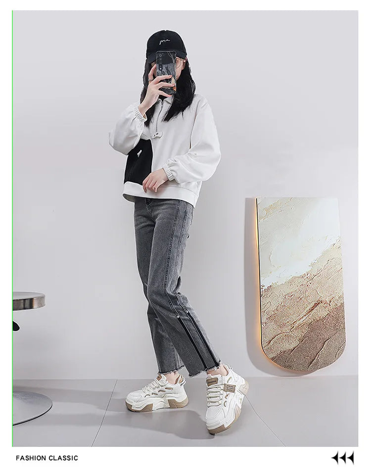 Women Platform Sneakers Autumn Trend Casual Flats Female Fashion Lace Up Thick Soled Comfortable Increase Vulcanized Shoes2024