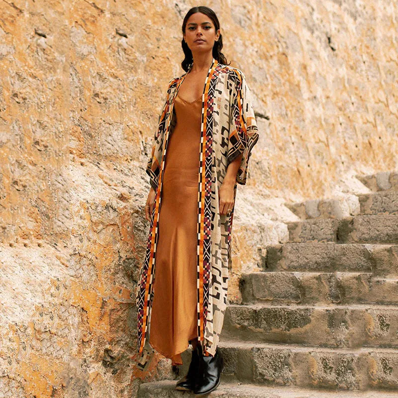 2026 Women Swimsuit Beach Cover Up dress Sleeve Kaftan Beach Tunic Long Pareos Bikinis Cover ups Summer Robe Plage Beachwear