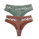 2Pcs/Set Seamless Thongs Panties Women High Rise Underwear Sexy Lingerie Bottoms Female Underpants Hollow G-String Pantys M-L