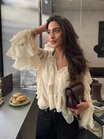 Foridol Ruffles Tiered V Neck Blouse Women Summer Spring Long Sleeve Casual Blusa Chiffon Blouses Buttons New in Female Top 2025