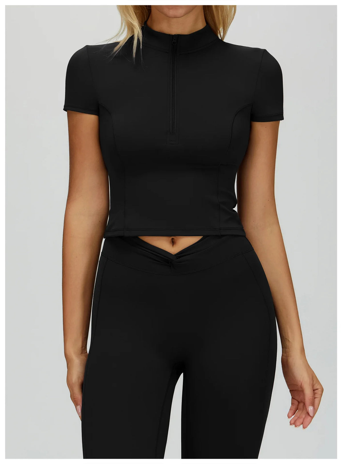 Naked Yoga T Shirts Women Stand Up Collar Zipper Tight Sports Shirts Outdoor Solid Short Sleeved Gym Running Fitness Tank Tops