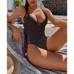 S - XL Sexy Lace Up Underwired One Piece Swimsuit Women Swimwear Female Backless Monokini Bather Bathing Suit Swim Lady V2906