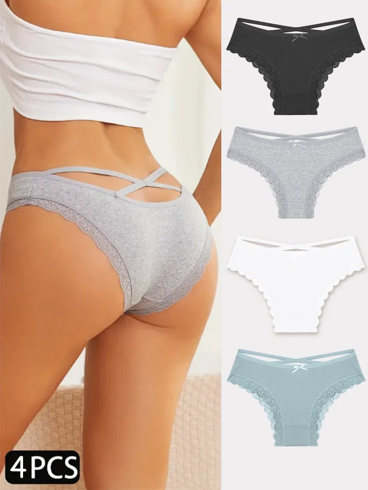 4PCS Cotton Seamless Panties Hollow Sexy Design Unique Low Waist Women Panties Breathable Girls Underwear Soft Lingerie S-XL