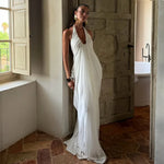 FDYOUI 2026 Summer Backless Ruched White Long Maxi Dress for Woman Elegant Sexy Halter Sleeveless Loose Evening Party Dresses