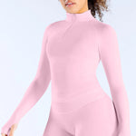 Women Half Zip Long Sleeve Yoga Top Thumb Hole Slim Fit Stretchy Sports Workout Running Fitness Active Shirts