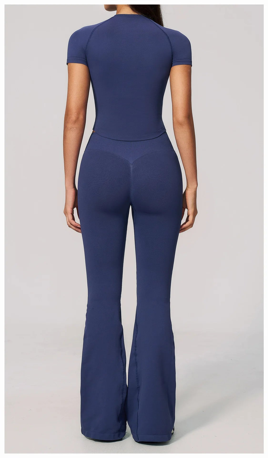 Seamless High Elasticity Yoga Sets Women Short Sleeve O Neck Sports T Shirts Workout Outfits Running Wide Leg Pants Fitness Suit