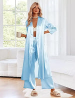 Women's Satin Robe Belted Elegant Solid Color Silky Comfort Bathrobe Loungewear