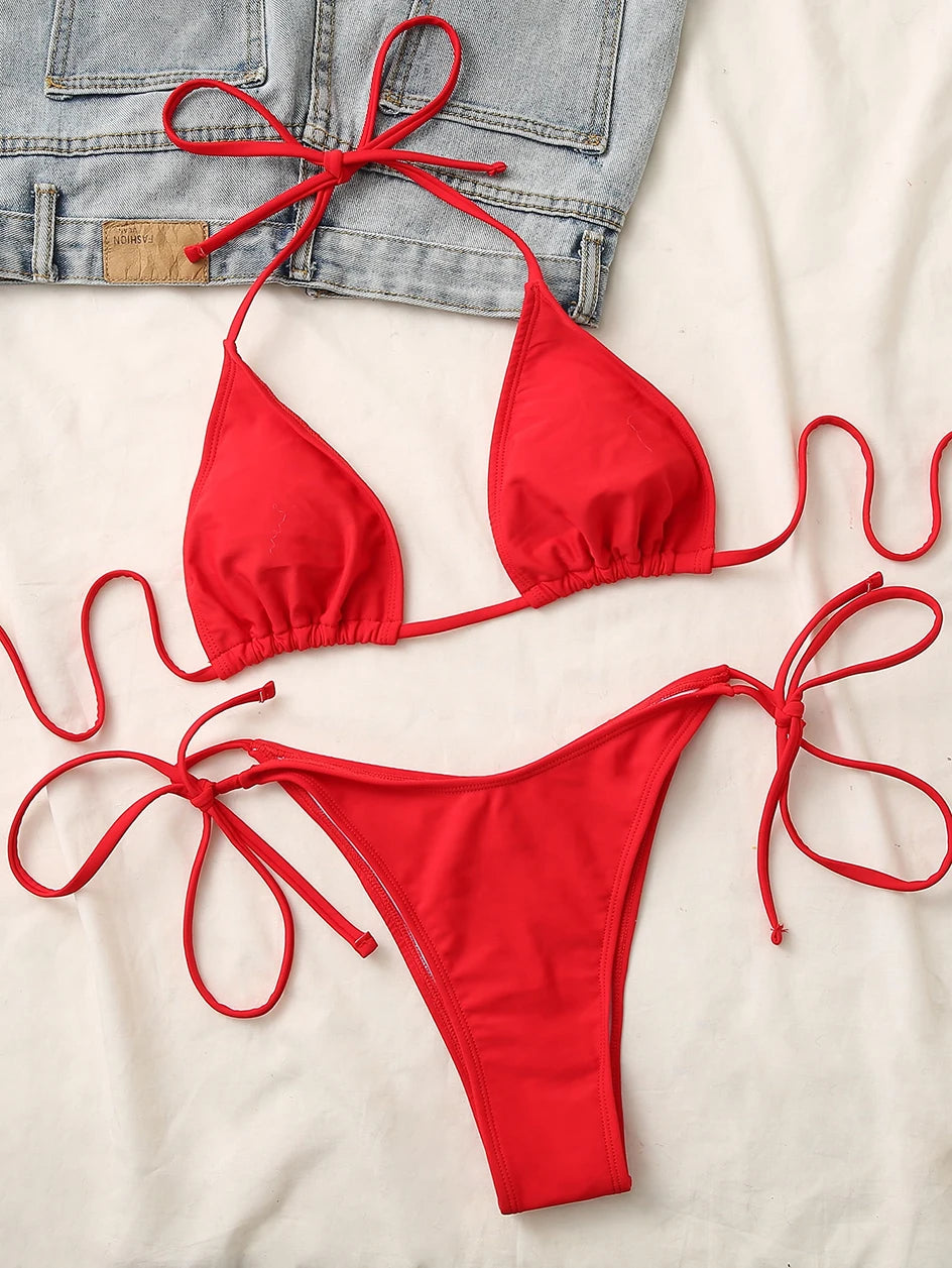 Sexy Micro Bikini 2025 Criss Cross Swimwear Bandage Woman Swimsuit Female Thong Bikinis Set 2 Piece Women Bathing Suit Beachwear