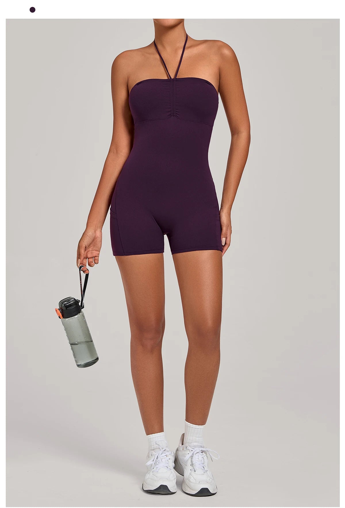 Womens Two Way Wear Bodysuit Sleeveless Yoga Stretch One Piece Romper Sexy Fitness Side Pockets Sportwears Bodysuit