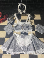 Cute LolitaMaid Bunny Costume Set With Apron Ruffle Cosplay VacationPerfect Halloween Outfit Halter Dress Set Outfit Style