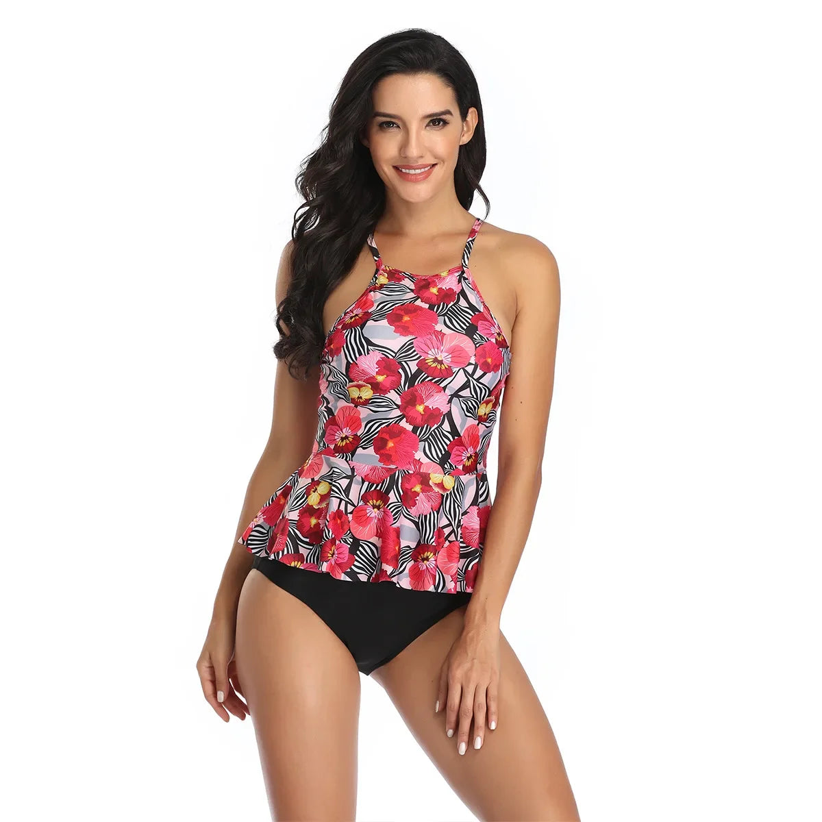 Summer Swimwear for Women Tankini Swimsuit Vintage Sunflower Print Bathing Suit 2XL Striped Beachwear Female Women's Swimwear