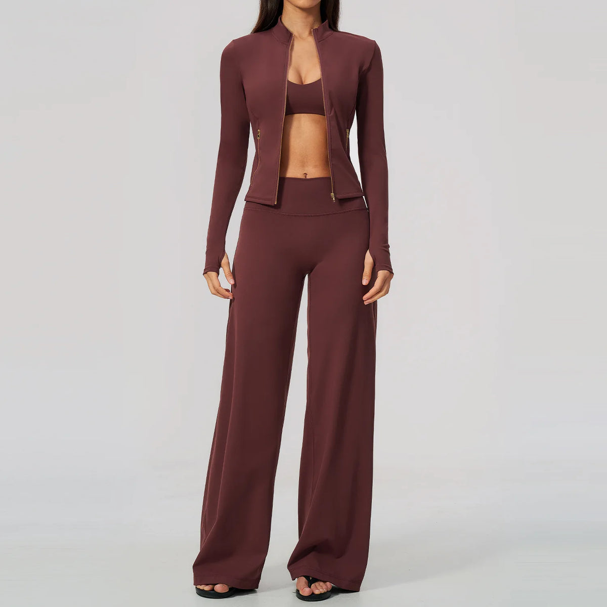 3 PCS Yoga Sets Women Long Sleeve Zipper Slim Jacket+sports Bra+high Waist Flare Pants Fitness Suits Gym Exercise Athletic Wear