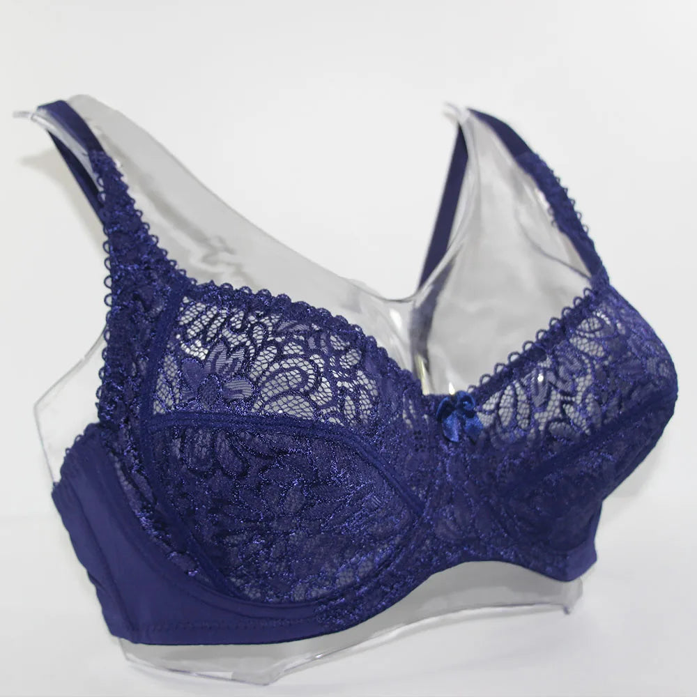 Womens Lager Bosom Lace Perspective Bra Sexy Lingerie Underwire Embroidery Floral Bralette Plus Size Brassiere B C D DD E F Cup