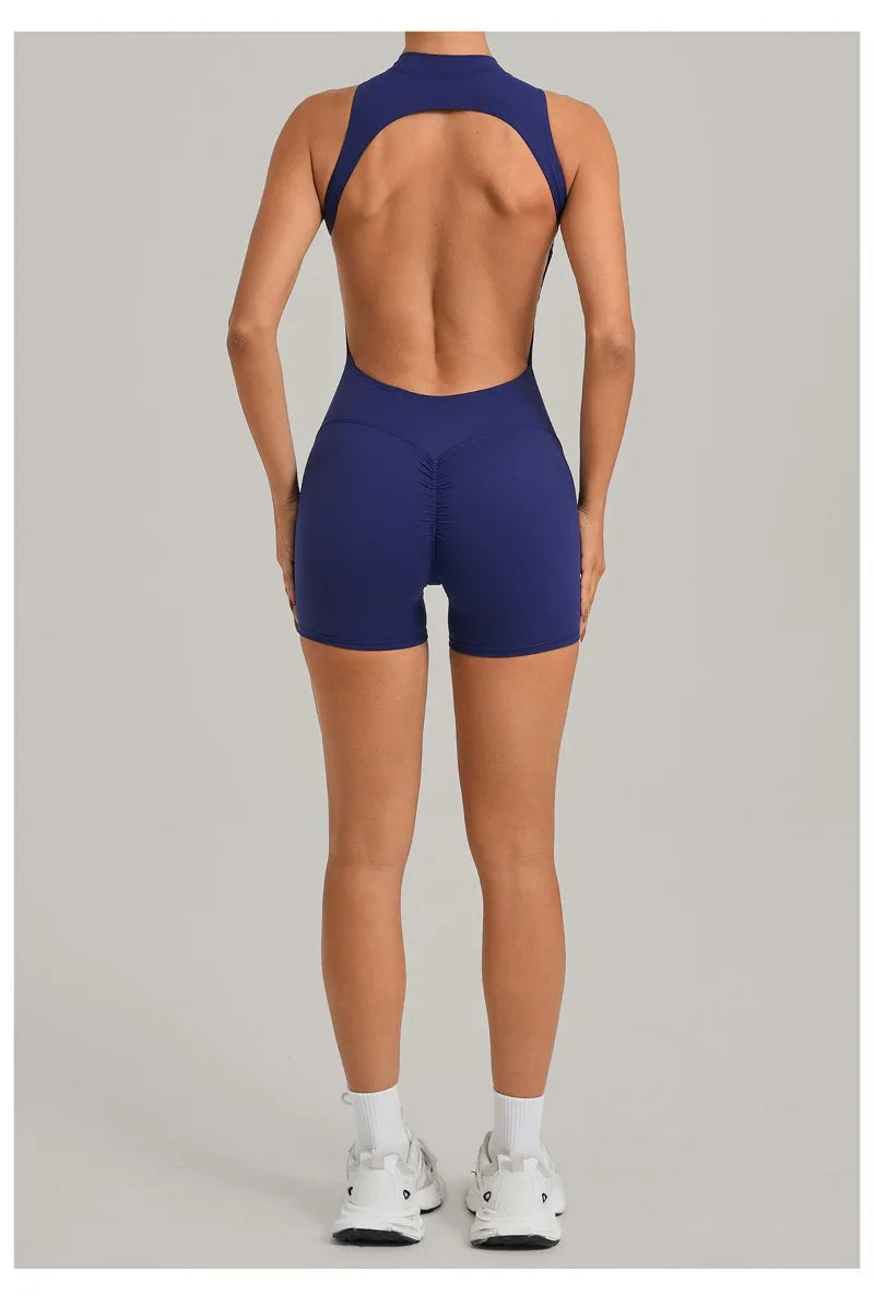 Women's Seamless Yoga Jumpsuits Sports Running Fitness Backless Sleeveless Hip-lifting One-piece Workout Gym Shorts Bodysuits